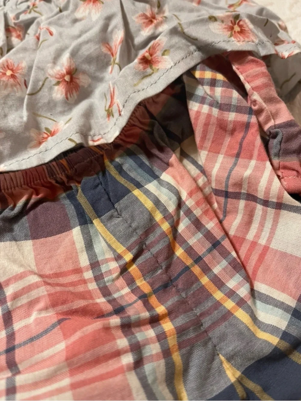 Ralph Lauren Floral Ruffle Top with Plaid Bloomers - Light Gray, Pink & Blue
